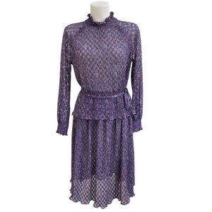 LIZ PETITES INC Vintage Purple Foral Sheer SEE‎ THRU 2-PC BLOUSE & SKIRT size 6!